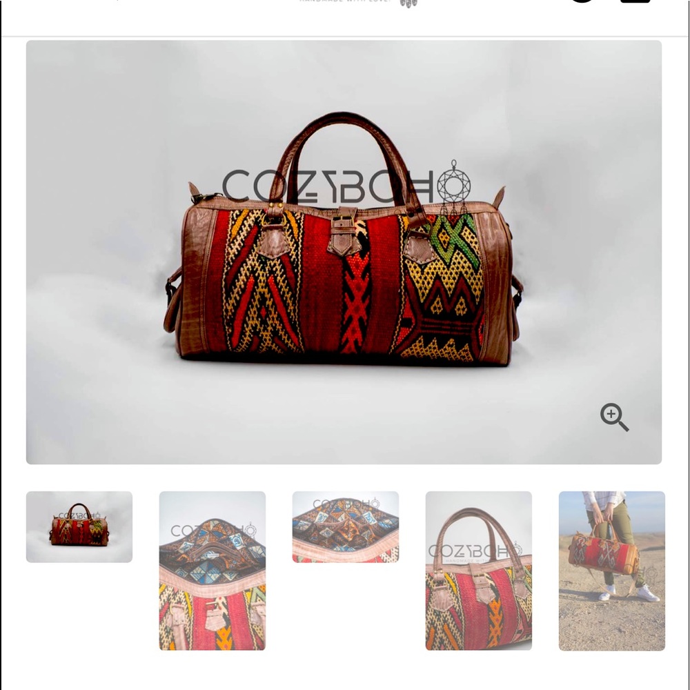 Weekender luggage boho print leather and kilim bag
